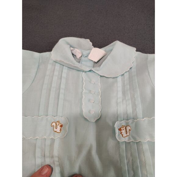 VTG Nannekins Romper Size 0-3 Months Seafoam Green Blue Squirrels - Picture 3 of 5